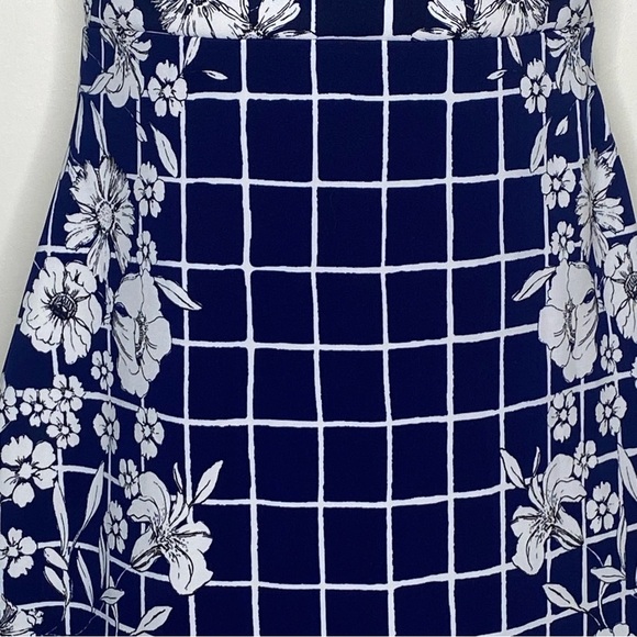 Express Women’s Strapless Dress 8 Navy Blue White Check Floral Nautical Bodycon - Picture 4 of 15